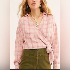 Free People Running Wild Plaid Wrap Top